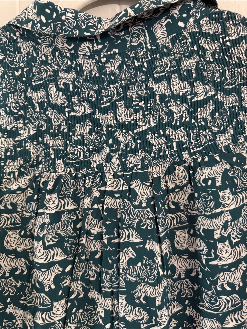 Anthropologie Maeve “Amara” Teal White Tiger-Print Button-Up Shirt - Picture 12 of 13